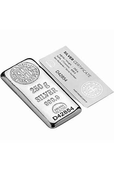 Məhsul: 250 qram gümüş külçə - Marka və zərbxana: Nadir Metal