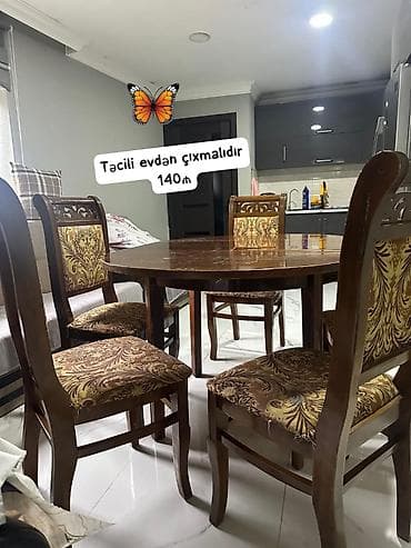 Mətbəx üçün, Açılan, Yumru masa, 6 stul