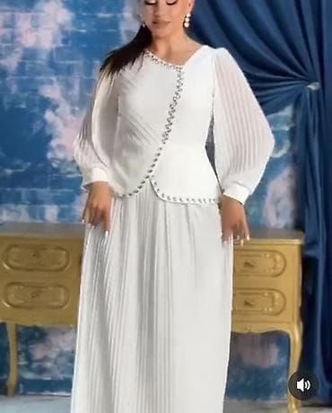 super maks: Ağ rəngli zərif ziyafət/libas - Model: uzun, axıcı ətəkli maxi paltar — 2