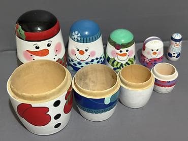 qar adamı şəkilləri: Məhsul: Qardan adam temalı taxta matryoşka dəsti Təsvir: - 5 ədəd — 5