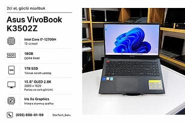 İşlənmiş ASUS Vivobook, 15.6 ", Intel Core i7, 1 TB, Ünvandan götürmə, Ödənişli çatdırılma, Rayonlara çatdırılma