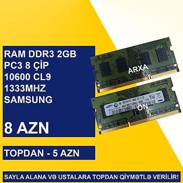 ram ddr3 2gb notebook: Operativ Yaddaş "DDR3 2GB 1066/1333Mhz Sodimm" SAYLA ALANA VƏ USTALARA — 2