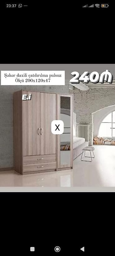 Güzgülü paltar şkafı - Ölçü: 200 x 120 x 47 sm (şəkildə göstərilib) -