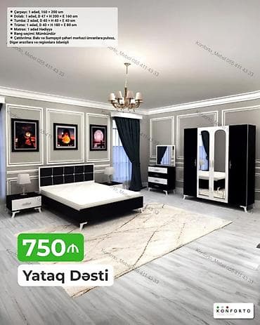 Yataq Dəsti – 750₼ Komplektə daxildir: - Çarpayı: 1 ədəd, 160 × 200 — 1