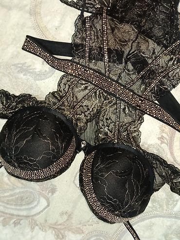 qadın alt: Qara krujeva bədən korsu və push-up sinəlik dəsti - Rəng: qara — 2