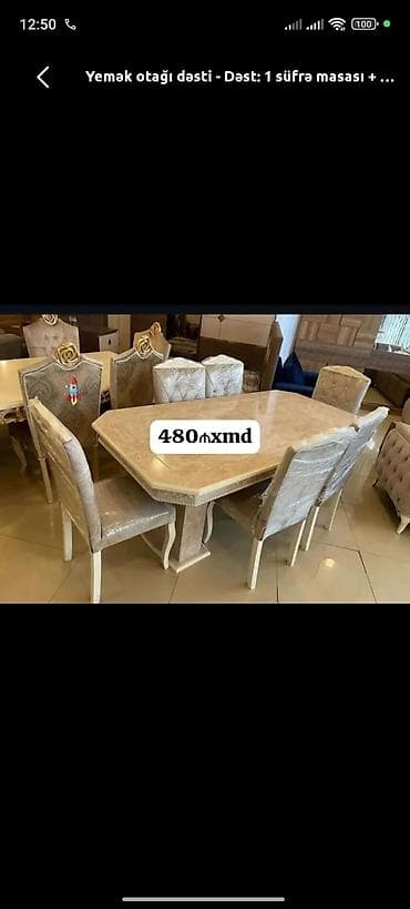 Yemək otağı dəsti - Tərkib: 1 süfrə masası + 6 stul - Stil