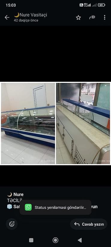 Промышленные морозильники: 🌙 *Nure* TƏCİLİİ ____ 🧊 *Satılır* — *Vitrin soyuducu* ✔ Uzunluğu 3m — 1