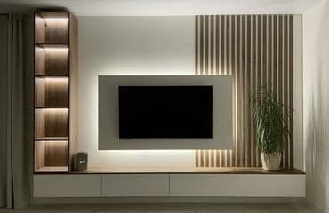 Комплекты диванов и кресел: Новый, Прямой ТВ стенд, С полками, Стеклянный, Азербайджан — 2