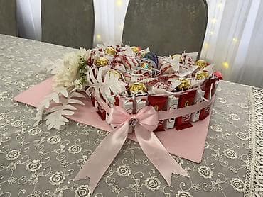 gul refleri: Şirniyyat hədiyyə kompozisiyası – ürək formalı şokolad səbəti - Ürək — 3