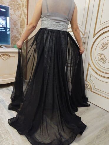 вечерние платья на новый год: Zərif axşam/ziyafət geyimi - Rəng: gümüşü boz krujeva əsas, qara — 8