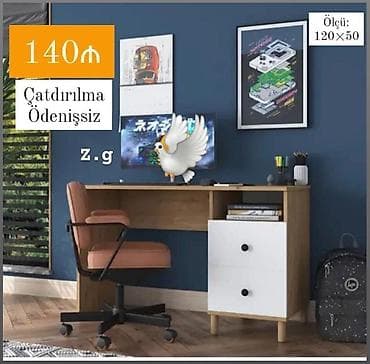 Sifarişlə ofis mebeli: Düz masa, Stulsuz, Polkalı, Siyirməli, Teksturalı laminat — 1