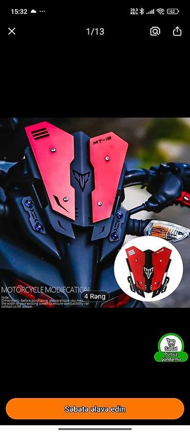 niva zapcast: Moto üçün ön külək sipəri/panel – MT-15 üslubunda Xüsusiyyətlər: - — 1