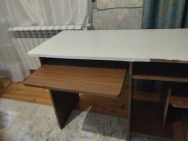 купить компьютерный стол бу: Прямой стол, С полками, МДФ — 5