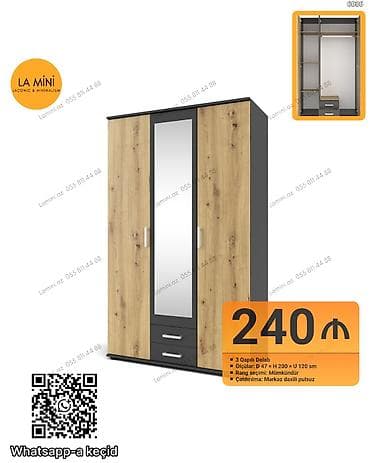 3 qapılı dolab - Ölçülər: D 47 × H 200 × U 120 sm - Rəng seçimi