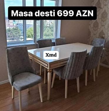 divan temizleme: Masa dəsti – 699 AZN - Dəst tərkibi: 1 ədəd geniş süfrə masası + 6 — 1