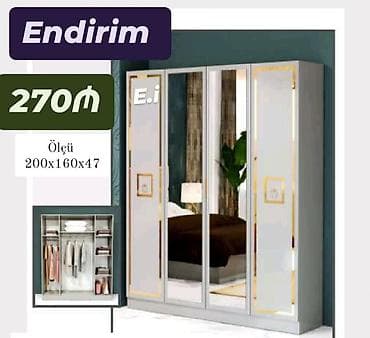 2ci el taxtlar: Endirim – 270₼ Güzgülü 4 qapılı paltar şkafı - Ölçü: 200 x 160 x 47 — 3