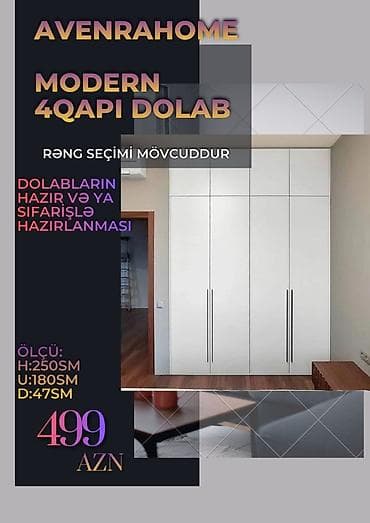 Düz dolab, Yataq otağı üçün, Paltar üçün, Açılan, Korpuslu, 4 qapılı