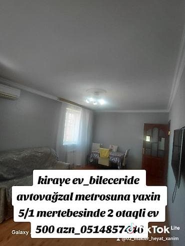 Bileceride avtovağzal metrosuna yaxin 5/1 mertebesinde 2 otaqli ev 500
