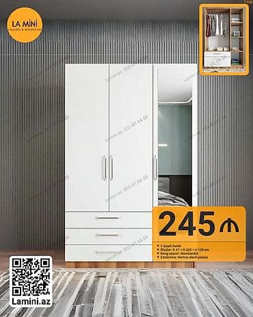hamam dolapları: 3 qapılı, Güzgülü, Ağ, Açılan, Düz dolab — 1