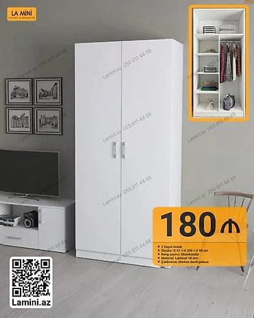 zivella az: 2 qapılı, Ağ, Digər material, Açılan, Düz dolab — 1