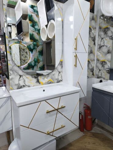 Hamam mebeli dəsti – lavabo, alt dolab və asma şkaf - Üslub: müasir