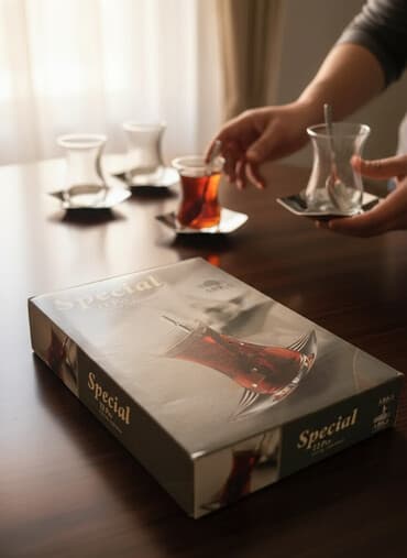 stakanlar: Çay dəsti, rəng - Qızılı, Şüşə, 6 nəfərlik, Türkiyə — 1