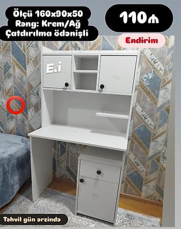 kitab dolabi: Masa və kitab rəfi ilə funksional iş stolu - Ölçü: 160×90×50 sm - — 1