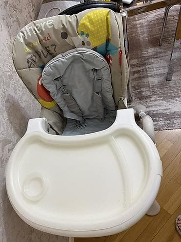 pive set: Uşaq yemək kreslosu - Rəng: ağ və bej tonları, şən heyvan printli — 1