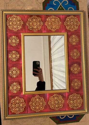 зеркало со столиком: Зеркало Настенное, Прямоугольник, Декоративное, Ручная работа — 1