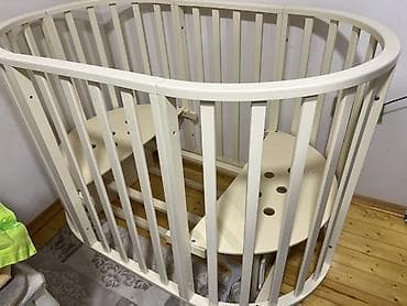 Oval formalı uşaq beşiyi - Rəng: krem/ivori - Material: taxta karkas