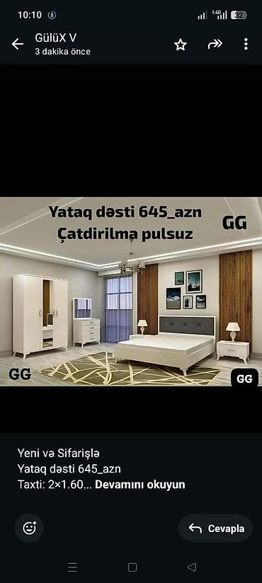 Yeni və Sifarişlə Yataq dəsti 645_azn Taxti: 2×1.60 Dolab: 2×47×1.20
