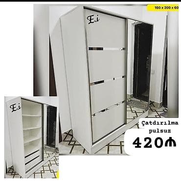 kitab ref: Ağ rəngli sürgülü qarderob şkafı - Ölçülər: 160 x 200 x 60 sm (eni x — 1