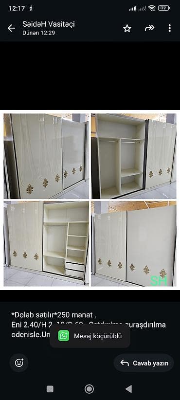 ofis dolabi: *Dolab satılır*250 manat . Eni 2.40/H 2 .10/D 60 . Çatdırılma — 1