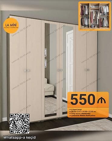 6 qapılı paltar dolabı - Ölçülər: D 47 x H 200 x U 240 sm - Geniş
