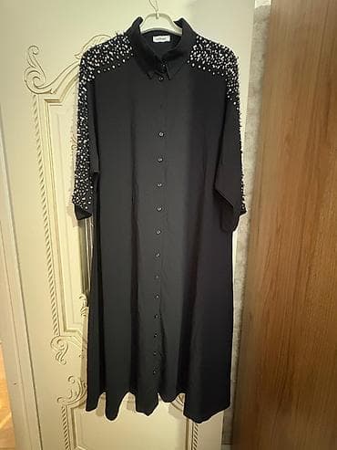 pull and bear: 1 defe istifadə edilib Qadın üçün uzun düyməli köynək/tonuik – qara — 2