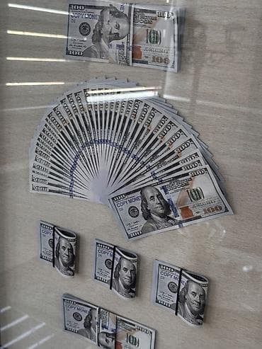 pul sekli: Dekorativ “dollar” posteri – çərçivəli kompozisiya - Mövzu: 100 USD — 2
