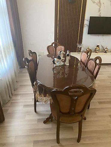 Yemək otağı dəsti - Tərkib: Oval formalı yemək masası + 8 ədəd stul -