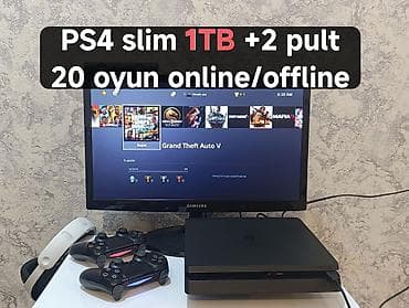 PS4 slim 1tb az işlənmiş-təzə kimi +2pult + 20 oyun. Cihaz Avropadan