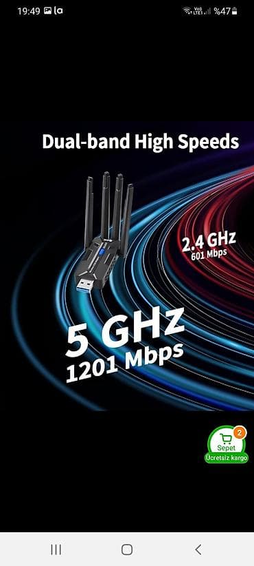 adapdır: Wi‑Fi 6 USB Adapter (AX1800) - Standart: Wi‑Fi 6 (802.11ax) — 2