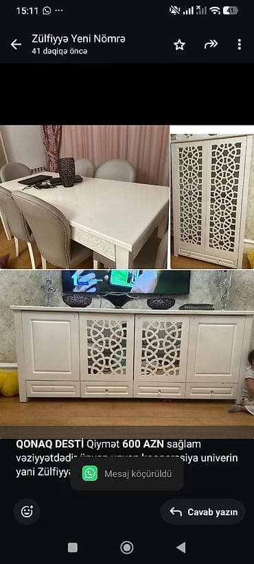 2 el mebel: *QONAQ DESTİ* Qiymət *600 AZN* sağlam vəziyyətdədir ünvan unvan — 1