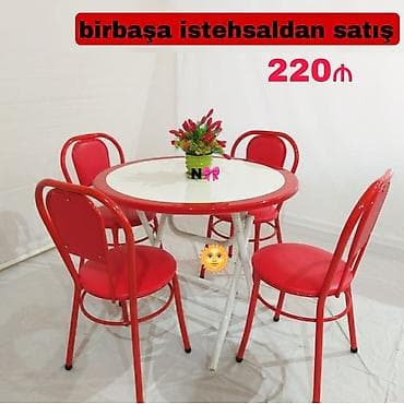 stol stul metbex ucun: Mətbəx üçün, Yeni, Açılmayan, Yumru masa, 4 stul — 1