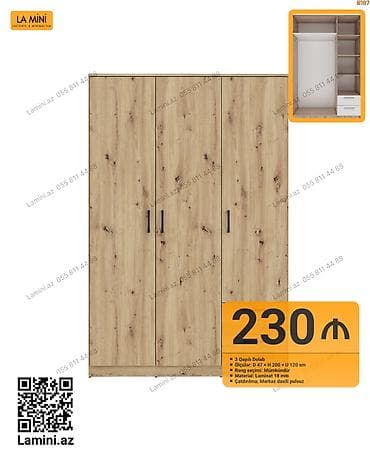 divar skaflari: 3 qapılı, Siyirməli, Digər rəng, Digər material, Açılan, Düz dolab — 1