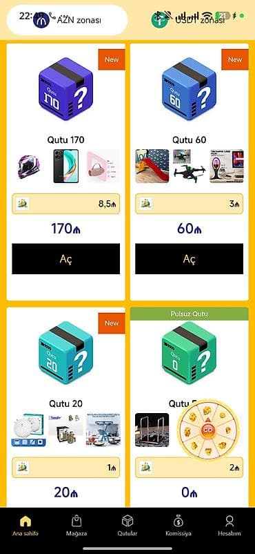 Məhsul/tətbiq funksiyaları: - Müxtəlif qiymətli qutular: Qutu 170