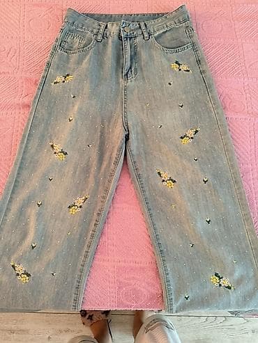 Cinslər: Qadın cins şalvar - Rəng: açıq mavi denim, yüngül yuyulma effekti - — 1