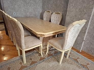 ikinci el metbex stolu: Qonaq otağı üçün, İşlənmiş, Açılmayan, Dördbucaq masa, 6 stul — 1