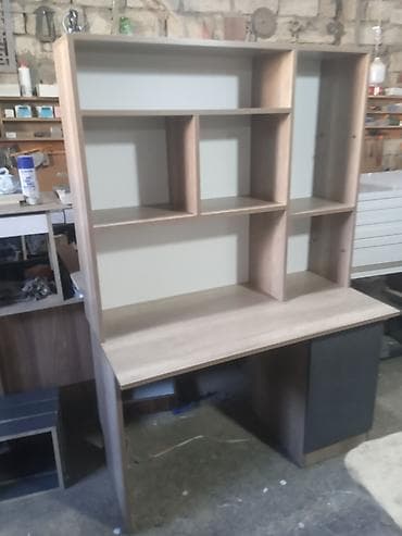 Sifarişlə ofis mebeli: Düz masa, Stulsuz, Polkalı, Siyirməli, Azərbaycan, Sadə laminat — 3