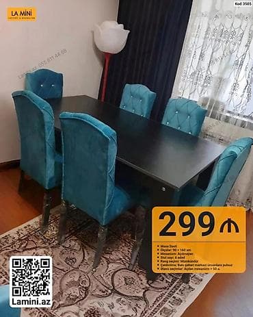stol ustul: Masa dəsti - Ölçülər: 90 × 160 sm - Mexanizm: Açılmayan - Stul sayı — 1