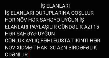 ozel bagca vakansiya: Xidmət: İş elanları qruplarına qoşulma və gündəlik elan paylaşımı — 1