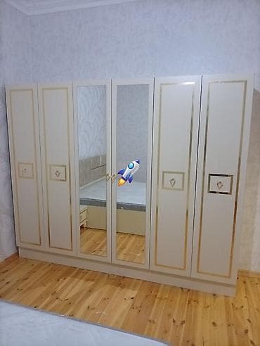 6 qapı, Güzgülü, Bej, Digər material, Açılan, Düz dolab