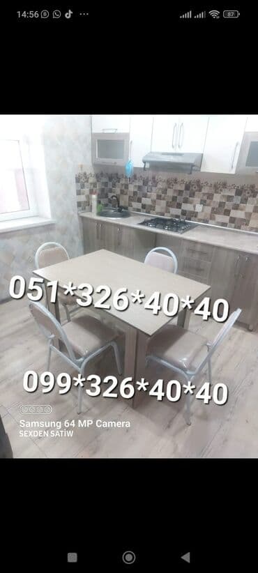 Masa və oturacaq dəstləri: Mətbəx üçün, Yeni, Dördbucaq masa, 4 stul — 6